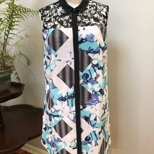 𝅺PETER Pilotto Button down collared no sleeve‎ abstract floral design dress